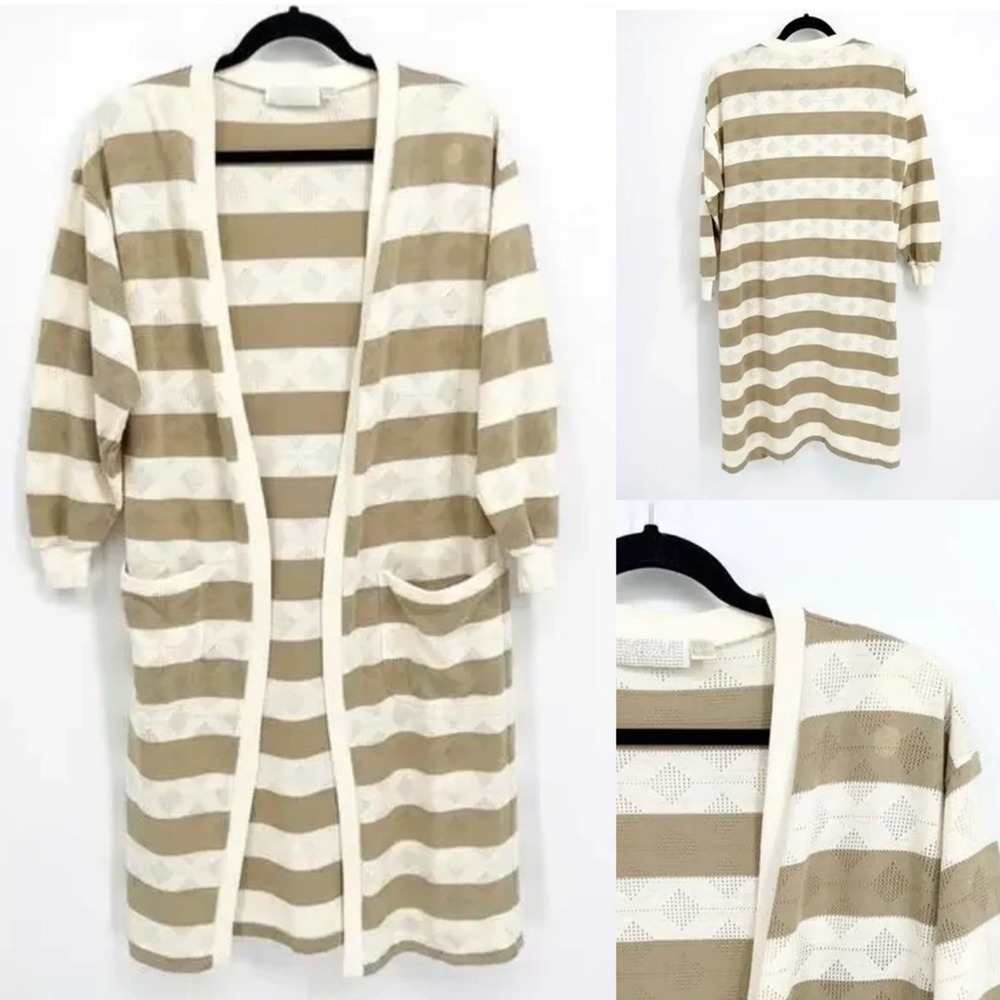 La Foret Women's Cardigan Cream Tan Stripe Long Open